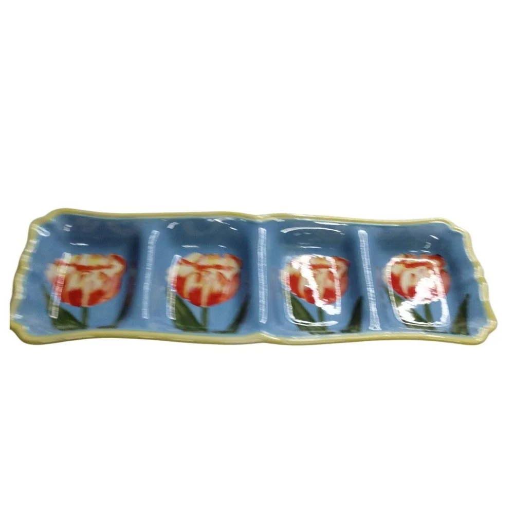 Certified International Tulip Serving Tray‎ 4 Section Pamela Gladding Dish